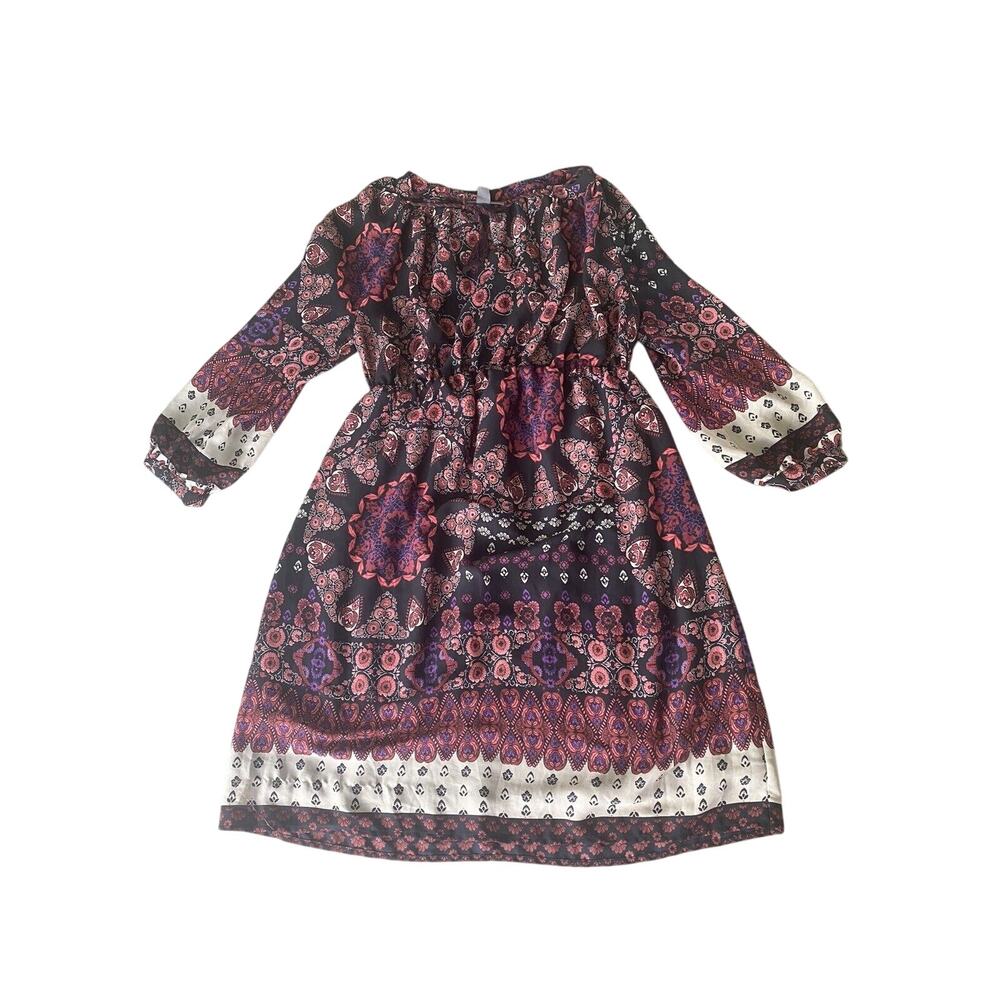 A Pea In A Pod Floral Black/Red/Purple Knee Length Dress M EUC 3/4 Sleeves